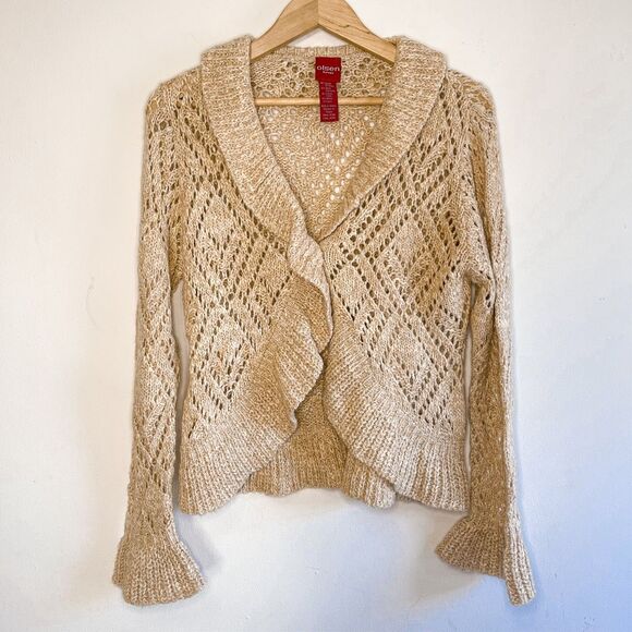 Vintage Y2K 90s Olsen Europe Gold Knit Cardigan L - Picture 1 of 6
